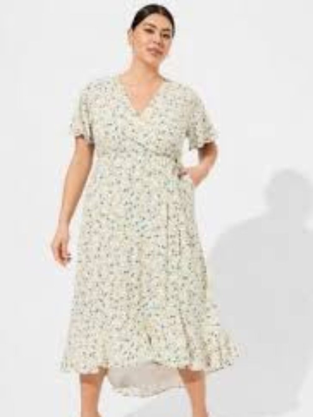 NWT Torrid Sunshine Ditsy Floral Rayon Slub Surplice Wrap Midi Dress 2X (18-20)